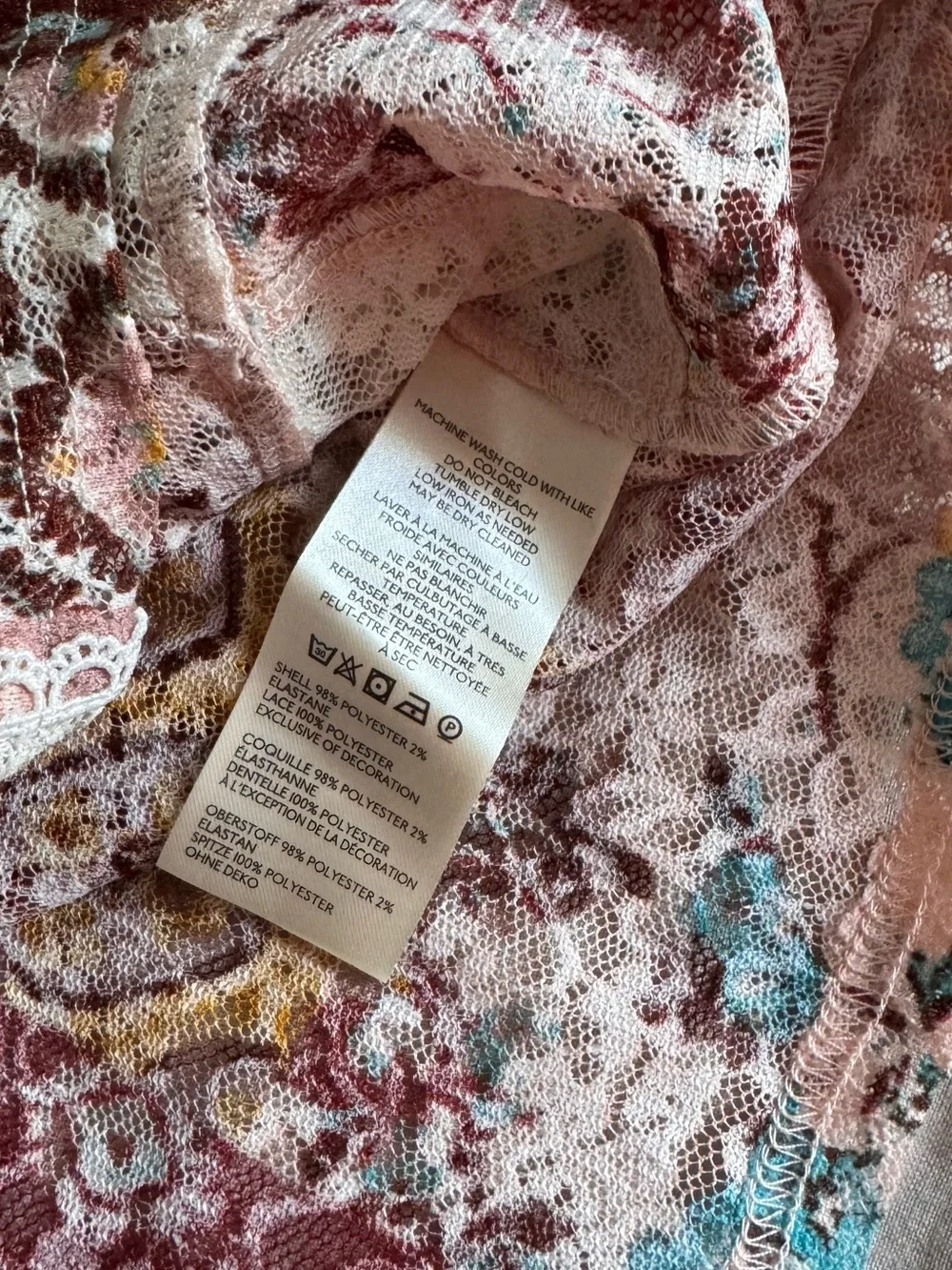 Free People Patchwork Lace Trim Long-Sleeve Blouse in Multi-Color